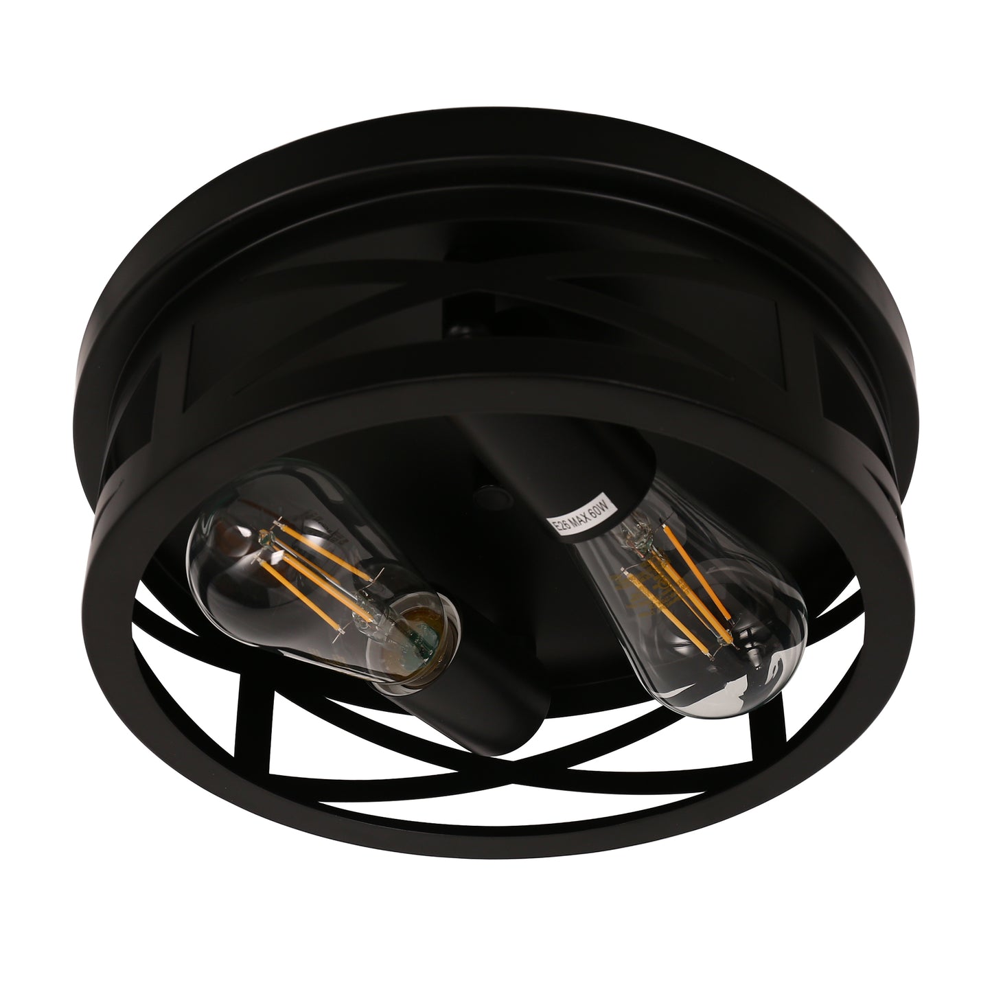 YANSUN 11 in. Black Industrial Metal Frame Flush Mount Ceiling Light with Drum Metal Cage Shade E26 Base (Bulbs Not Included)