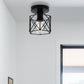 6 in. 1-Light Black Industrial Semi-Flush Mount Ceiling Light with Metal Cage Shade for Porch Hallway