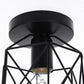 6 in. 1-Light Black Industrial Semi-Flush Mount Ceiling Light with Metal Cage Shade for Porch Hallway