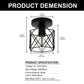 6 in. 1-Light Black Industrial Semi-Flush Mount Ceiling Light with Metal Cage Shade for Porch Hallway
