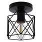6 in. 1-Light Black Industrial Semi-Flush Mount Ceiling Light with Metal Cage Shade for Porch Hallway