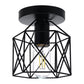 6 in. 1-Light Black Industrial Semi-Flush Mount Ceiling Light with Metal Cage Shade for Porch Hallway