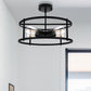17 in. 4-Light Black Industria Caged Drum Ceiling Semi-Flush Mount Light for Kitchen Island Dining Room