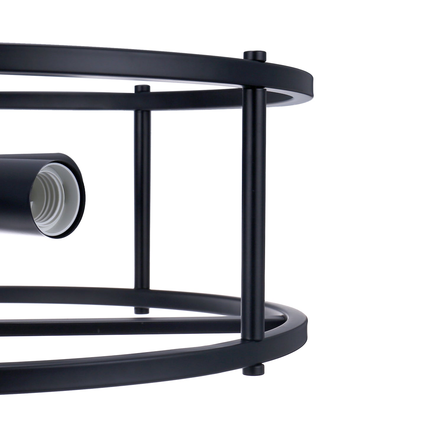 17 in. 4-Light Black Industria Caged Drum Ceiling Semi-Flush Mount Light for Kitchen Island Dining Room