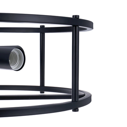 17 in. 4-Light Black Industria Caged Drum Ceiling Semi-Flush Mount Light for Kitchen Island Dining Room
