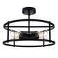 17 in. 4-Light Black Industria Caged Drum Ceiling Semi-Flush Mount Light for Kitchen Island Dining Room