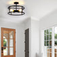 17 in. 4-Light Black Industria Caged Drum Ceiling Semi-Flush Mount Light for Kitchen Island Dining Room