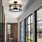17 in. 4-Light Black Industria Caged Drum Ceiling Semi-Flush Mount Light for Kitchen Island Dining Room