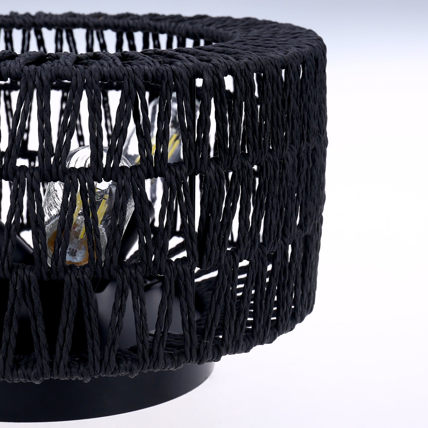 YANSUN 11.8 in.3-Light Black Flush Mount Ceiling Light with Hand-Woven Cage Shade for Hallway Bedroom