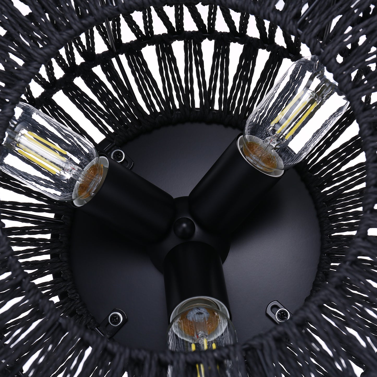 YANSUN 11.8 in.3-Light Black Flush Mount Ceiling Light with Hand-Woven Cage Shade for Hallway Bedroom