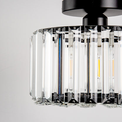 10 in. 1-Light Black Modern Semi-Flush Mount with Crystal Shade and No Bulbs Included