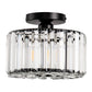 10 in. 1-Light Black Modern Semi-Flush Mount with Crystal Shade and No Bulbs Included
