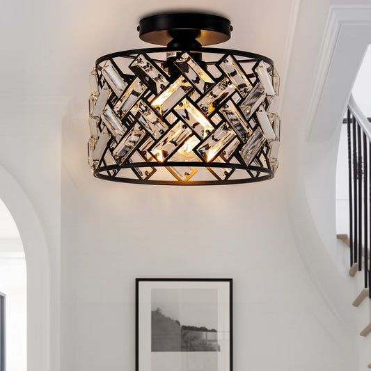 8 in. 1-Light Black Modern Semi-Flush Mount with Shade and No Bulbs Included