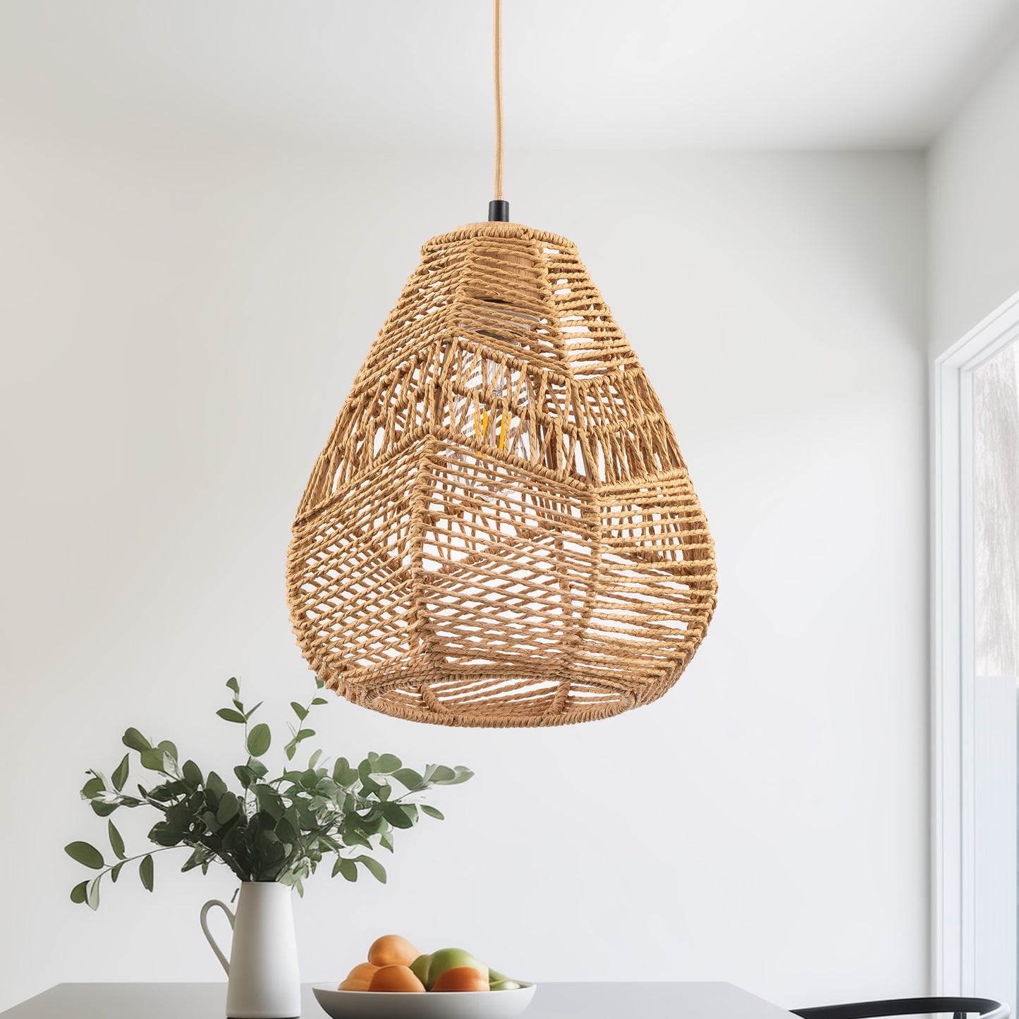 60-Watt 10 in. 1-Light Rope Mini Pendant Light with Rope Shade and No Bulbs Included