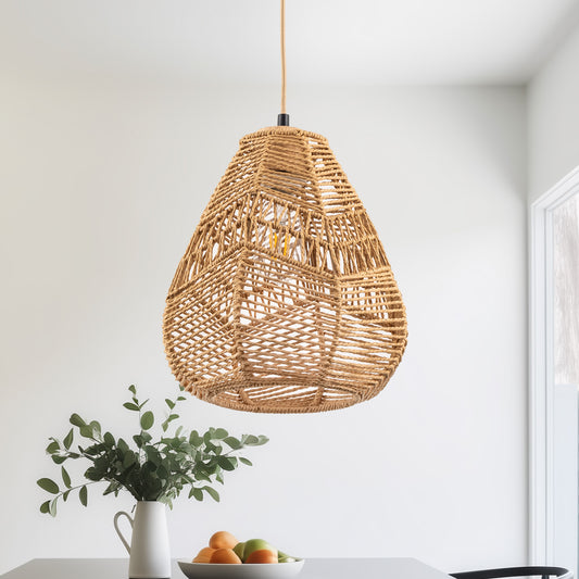 60-Watt 10 in. 1-Light Rope Mini Pendant Light with Rope Shade and No Bulbs Included