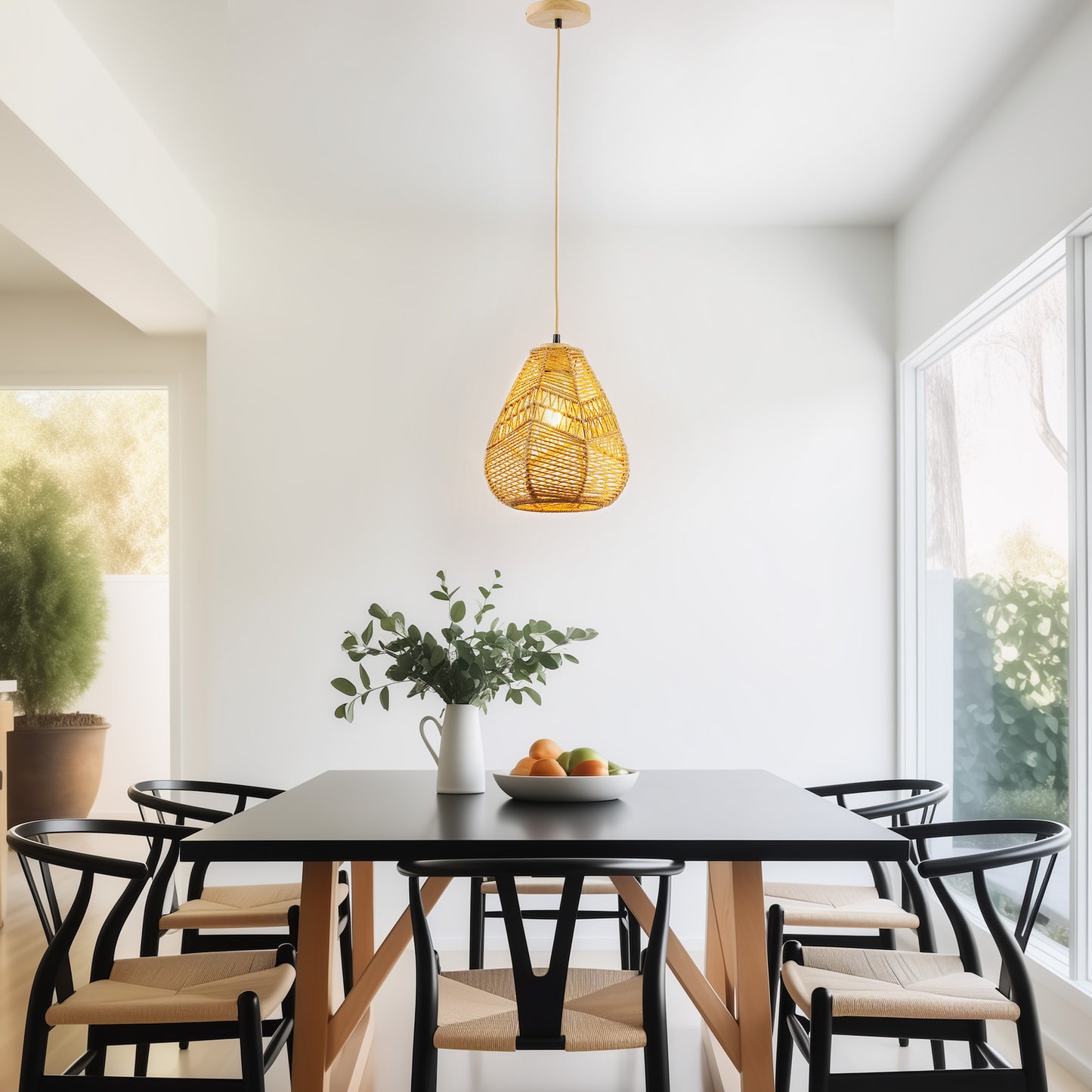 YANSUN Farmhouse 1-Light Woven Rope Pendant Light with Teardrop Shade, E26 Base Hanging Fixture No Bulb Included