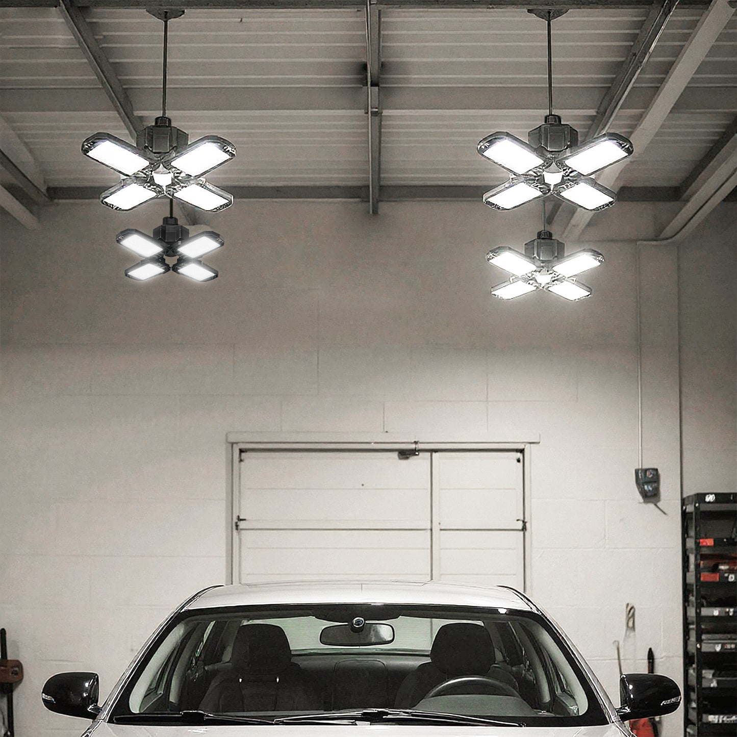 YANSUN 4-Pack 60W LED Garage Light E26 Deformable 4-Leaf Ceiling Light 3000LM 6500K Shop Basement Workshop Lighting Fixture