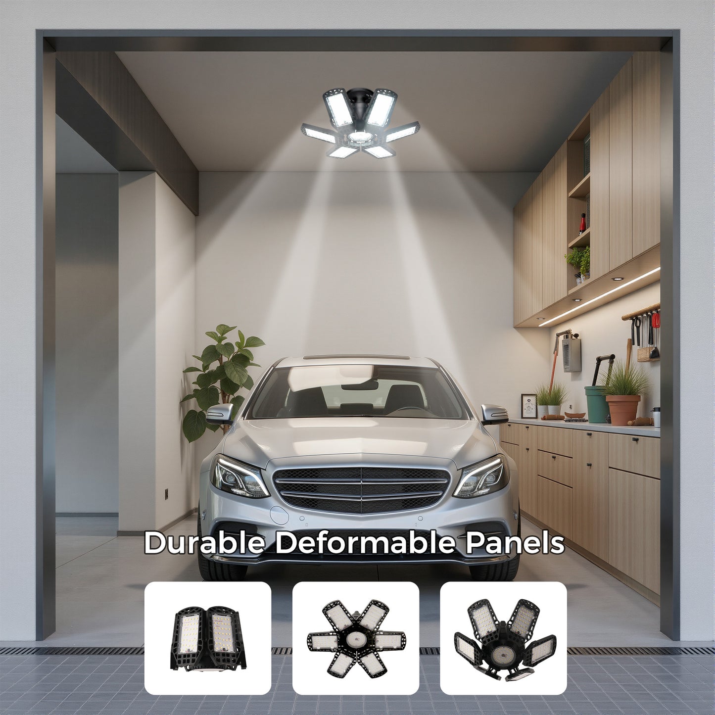 YANSUN 6-Blade E26 LED Garage Light, 48W (Equivalent to 281W), 6500K White Light, 110-265V
