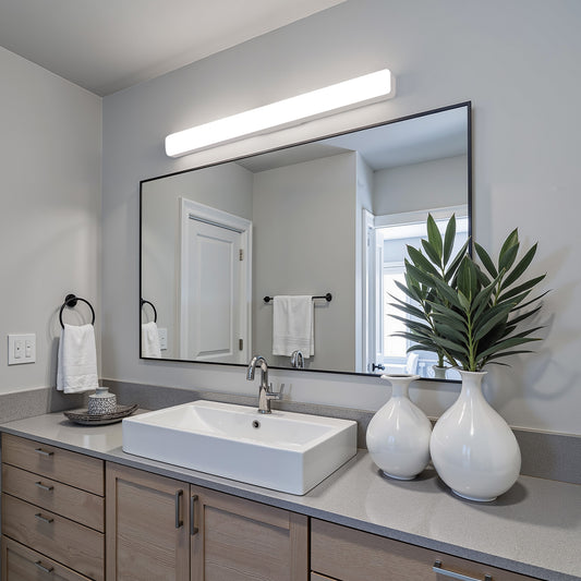YANSUN 24 W LED Bathroom Vanity Light with White Linear Bar Design, Integrated Light Source Wall Mounted Fixture