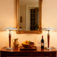YANSUN 2-Light Table Lamp with Wood Base, Chrome Finish, Retro Flying Saucer Design, E12 Candelabra Sockets