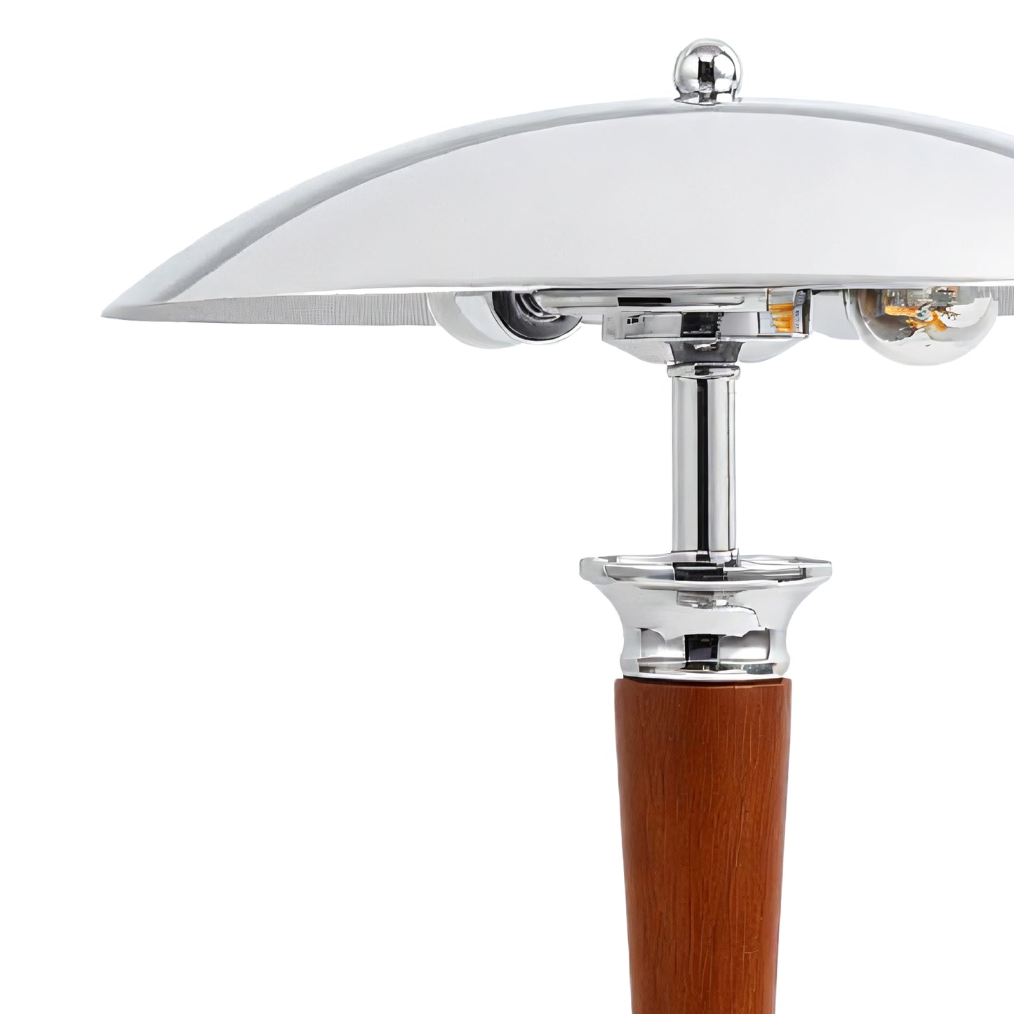 YANSUN 2-Light Table Lamp with Wood Base, Chrome Finish, Retro Flying Saucer Design, E12 Candelabra Sockets