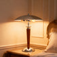 YANSUN 2-Light Table Lamp with Wood Base, Chrome Finish, Retro Flying Saucer Design, E12 Candelabra Sockets