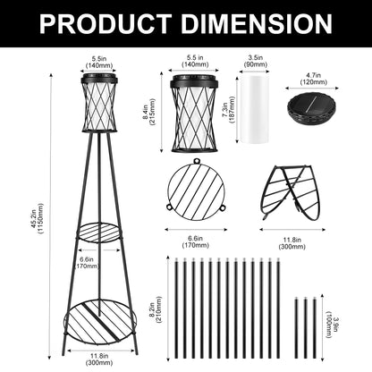 YANSUN Diamond Double-Layer Iron Frame Floor Lamp with 1W Monocrystalline Solar Panel, IP45, Black Finish, White & Warm Light