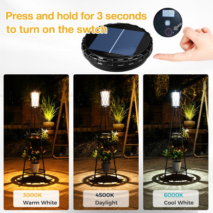 YANSUN Diamond Double-Layer Iron Frame Floor Lamp with 1W Monocrystalline Solar Panel, IP45, Black Finish, White & Warm Light