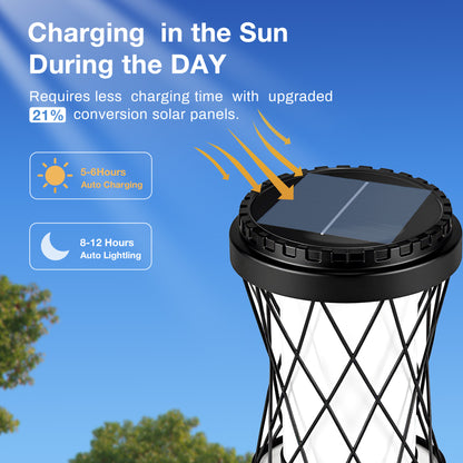 YANSUN Diamond Double-Layer Iron Frame Floor Lamp with 1W Monocrystalline Solar Panel, IP45, Black Finish, White & Warm Light