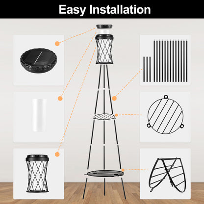 YANSUN Diamond Double-Layer Iron Frame Floor Lamp with 1W Monocrystalline Solar Panel, IP45, Black Finish, White & Warm Light