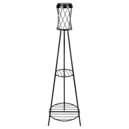 YANSUN Diamond Double-Layer Iron Frame Floor Lamp with 1W Monocrystalline Solar Panel, IP45, Black Finish, White & Warm Light