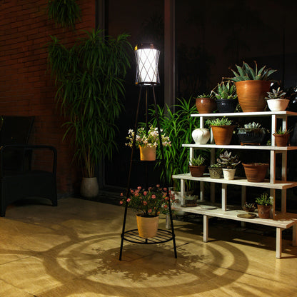 YANSUN Diamond Double-Layer Iron Frame Floor Lamp with 1W Monocrystalline Solar Panel, IP45, Black Finish, White & Warm Light