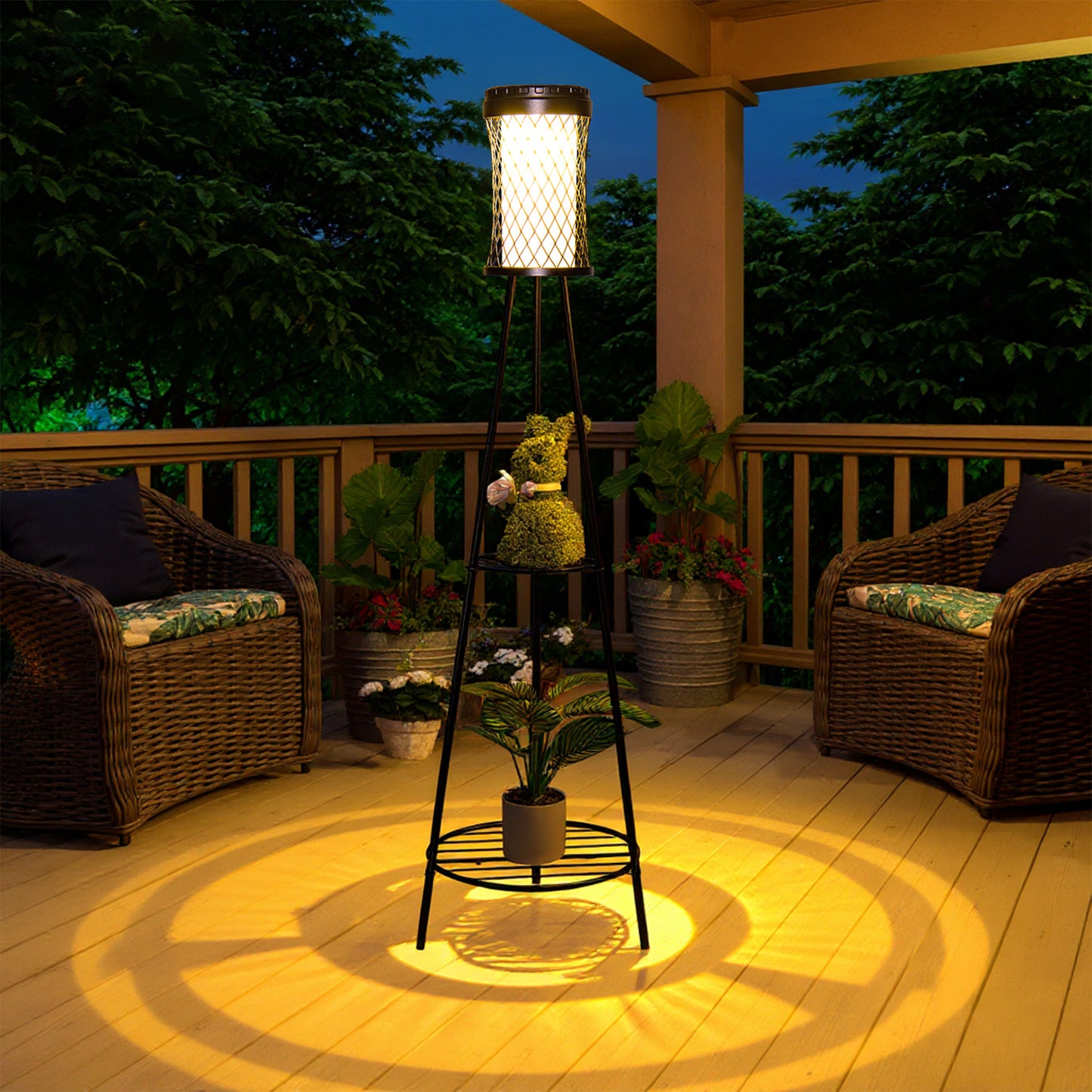 YANSUN Slim Waist Double-Layer Iron Frame Floor Lamp 1W IP45 with White & Warm Light, Black Finish