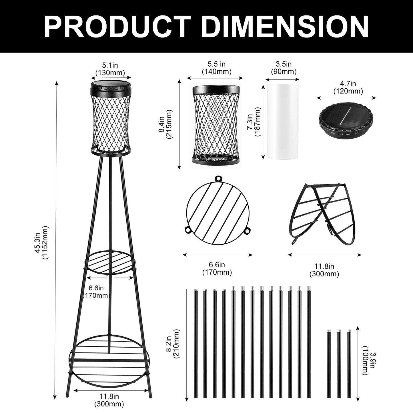 YANSUN Slim Waist Double-Layer Iron Frame Floor Lamp 1W IP45 with White & Warm Light, Black Finish