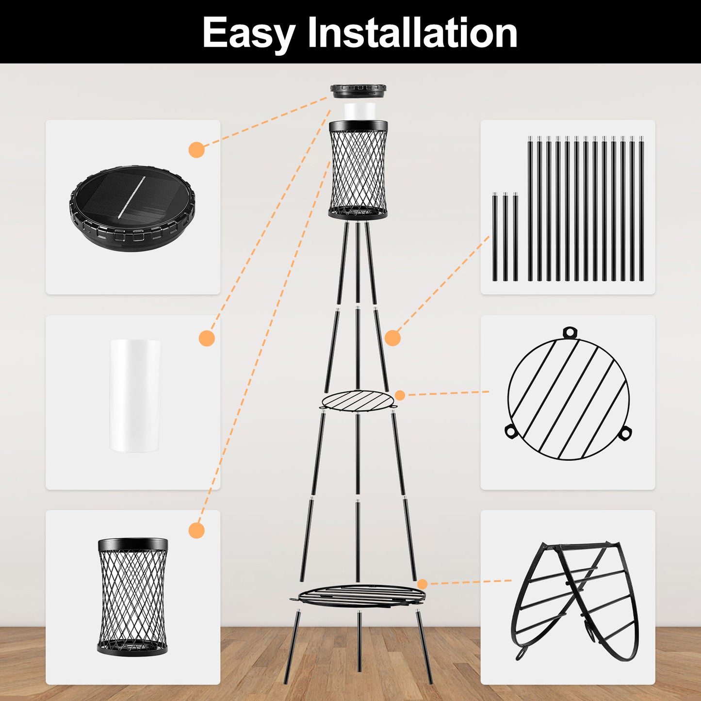 YANSUN Slim Waist Double-Layer Iron Frame Floor Lamp 1W IP45 with White & Warm Light, Black Finish