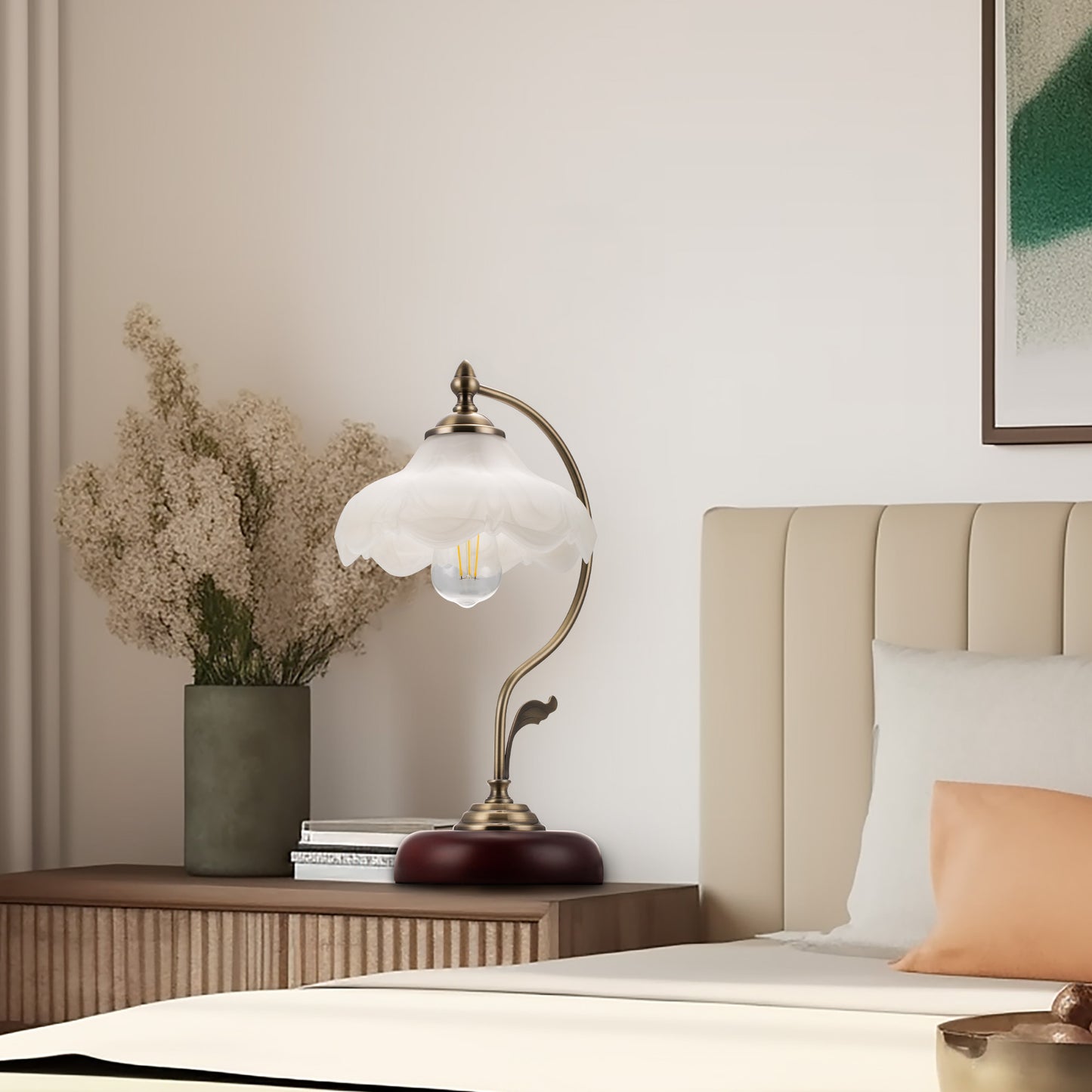 YANSUN 17 in. Vintage Floral Table Lamp with E26 Base, Decorative American Style Bedside Lamp, Classic Petal Design Table Light