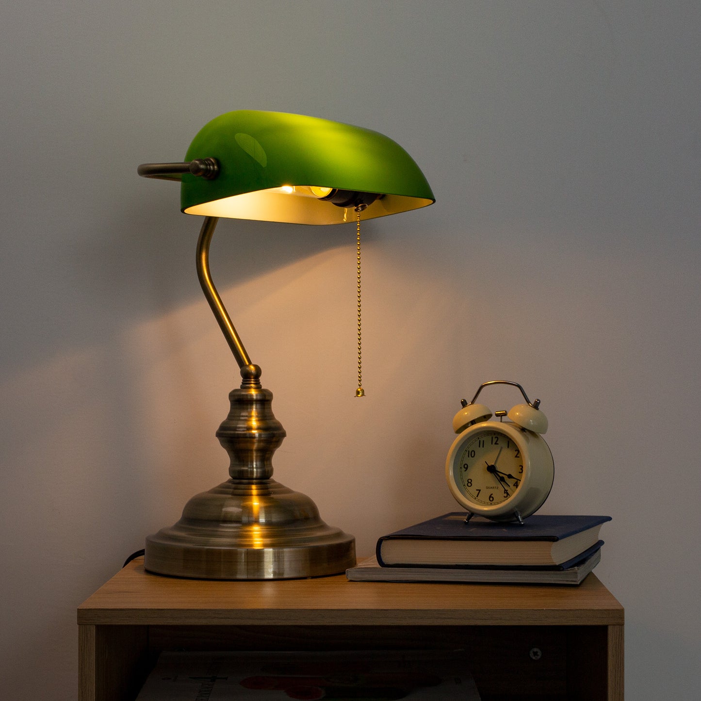 YANSUN 14 in. Green Vintage LED Banker Table Lamp for Living Room with Green Shade E26 Base for Living Room