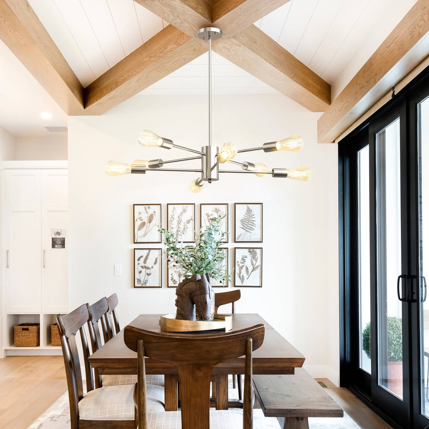 YANSUN 8-Light Modern Chandelier E26 Metal Ceiling Light Fixture with 11.8in Arms and Adjustable 39.4in Downrods for Dining Room Living Room Entryway