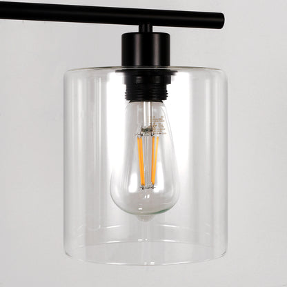 4-Light Matte Black Modern Island Chandelier Fixture with Clear Glass Shades