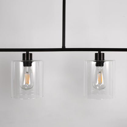 4-Light Matte Black Modern Island Chandelier Fixture with Clear Glass Shades