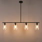4-Light Matte Black Modern Island Chandelier Fixture with Clear Glass Shades