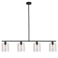4-Light Matte Black Modern Island Chandelier Fixture with Clear Glass Shades