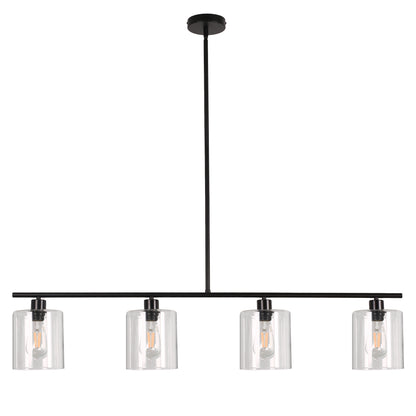 4-Light Matte Black Modern Island Chandelier Fixture with Clear Glass Shades