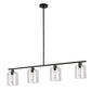 4-Light Matte Black Modern Island Chandelier Fixture with Clear Glass Shades