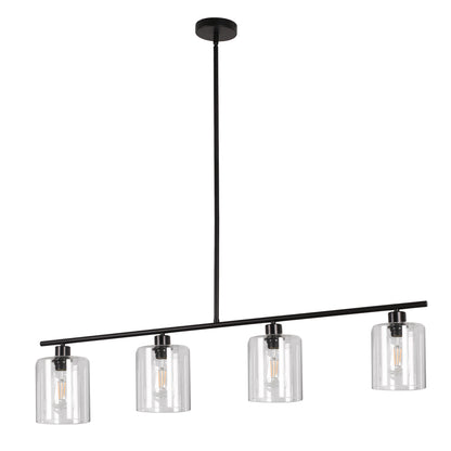 4-Light Matte Black Modern Island Chandelier Fixture with Clear Glass Shades