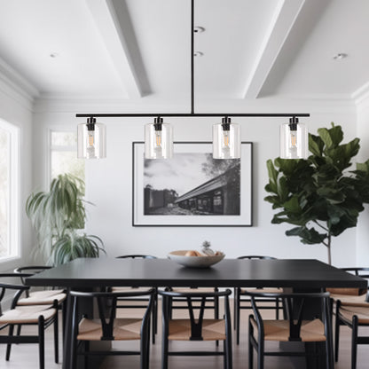 4-Light Matte Black Modern Island Chandelier Fixture with Clear Glass Shades