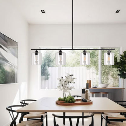 4-Light Matte Black Modern Island Chandelier Fixture with Clear Glass Shades