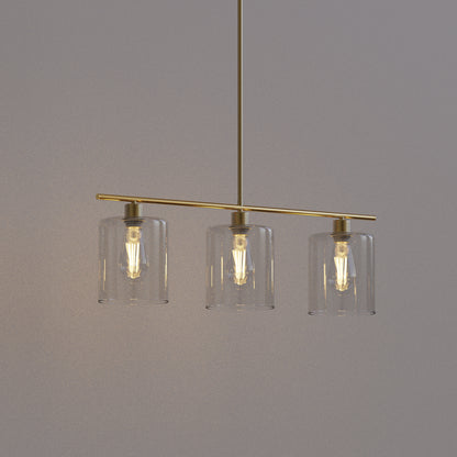 3-Light Gold Modern Kitchen Island Pendant Light Fixtures, Linear Chandelier Hanging Light with Clear Glass Shade