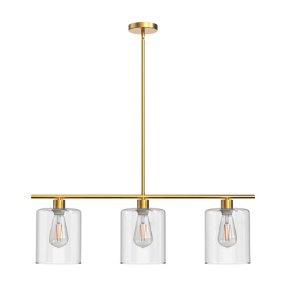 3-Light Gold Modern Kitchen Island Pendant Light Fixtures, Linear Chandelier Hanging Light with Clear Glass Shade