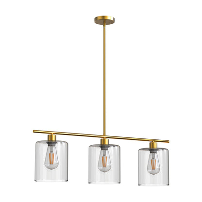 3-Light Gold Modern Kitchen Island Pendant Light Fixtures, Linear Chandelier Hanging Light with Clear Glass Shade